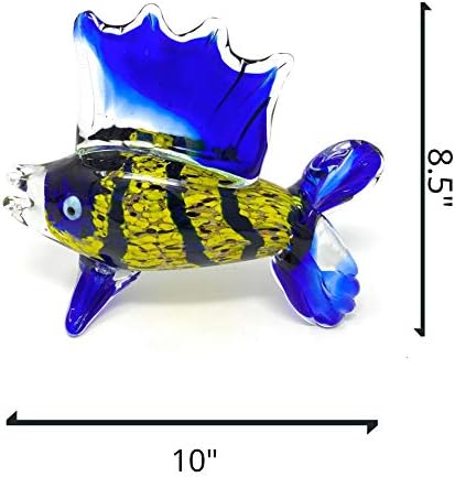 קריסטל xpress חדש 10 אינץ 'מפוצץ ביד כחול וצהוב פסל דגים טרופי פסל מיוצר ביד | עיצוב נעים ומאפיינים